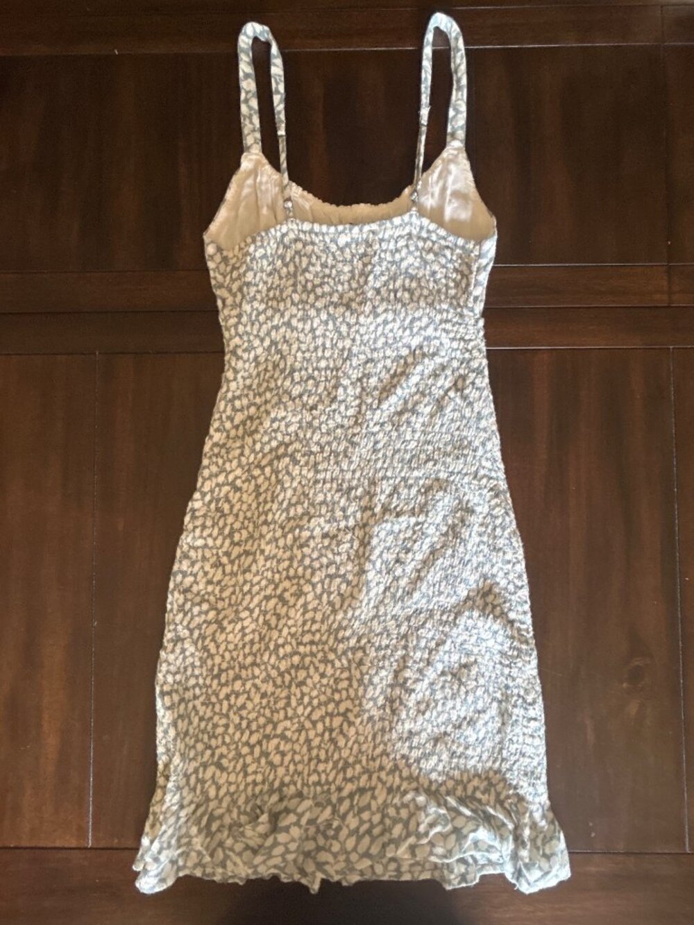 Abercrombie & Fitch XS Smocked Mini Dress White & Blue Adjustable Straps Ruffle - Picture 2 of 11